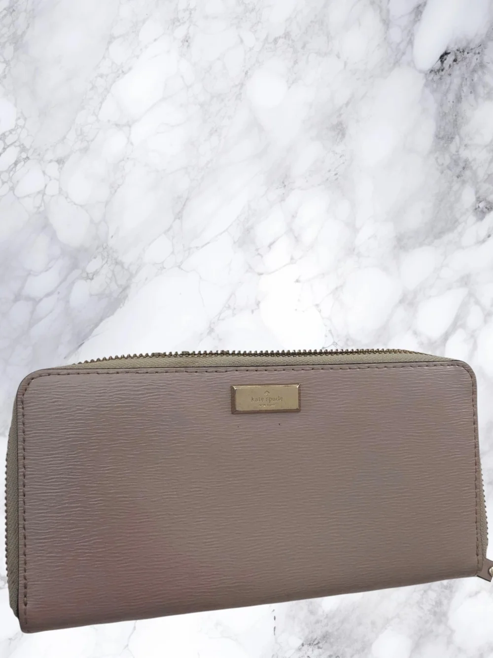 kate spade Rose Gold Zip-around wallet with gold plaque